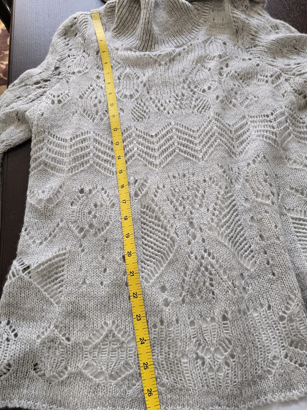Open-Knit Cowl Neck Sweater - Silver/Gray